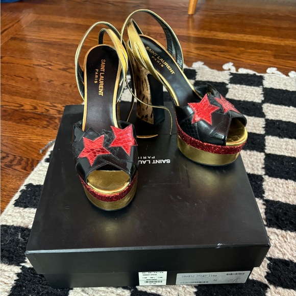 SAINT LAURENT NIB SS15 leopard star runway Candy platform sandals heels 36 - Picture 4 of 11